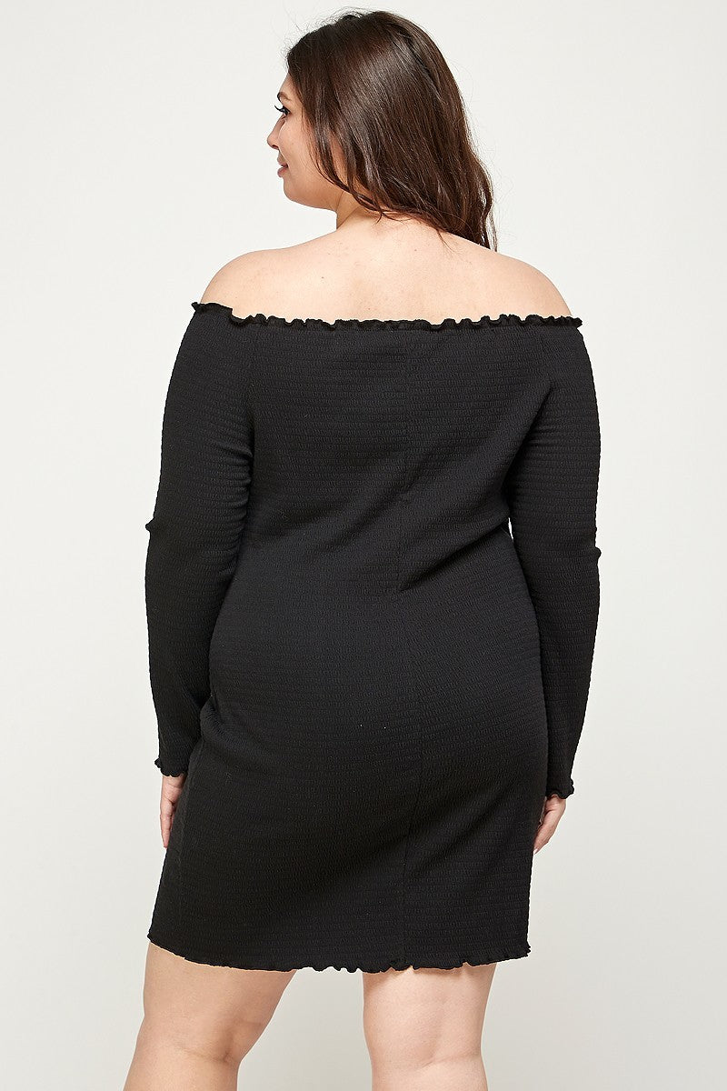 Plus Size, Solid Smocked Off Shoulder Dress Plus Size, Solid Smocked Off Shoulder Dress - kats closet1
