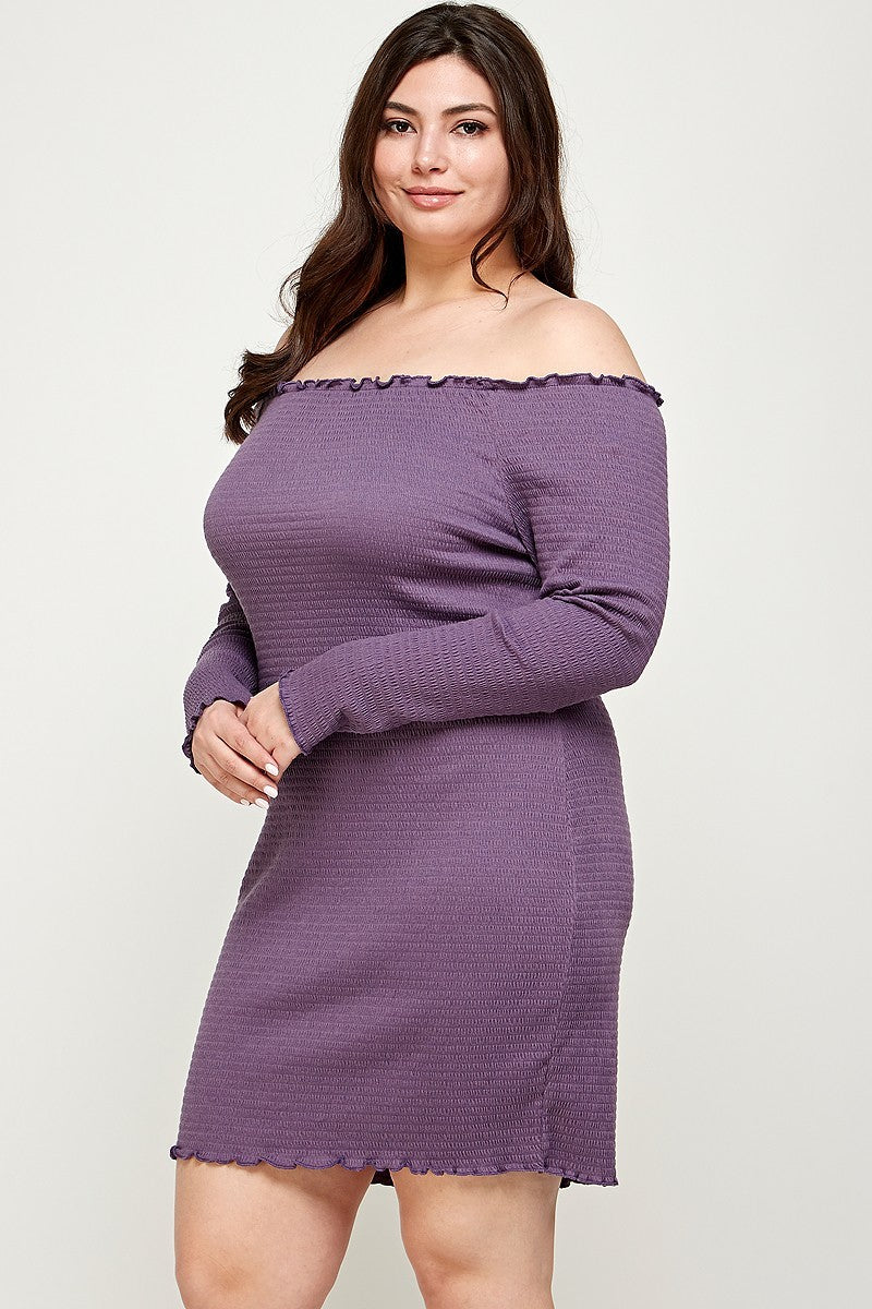 Plus Size, Solid Smocked Off Shoulder Dress Plus Size, Solid Smocked Off Shoulder Dress - kats closet1