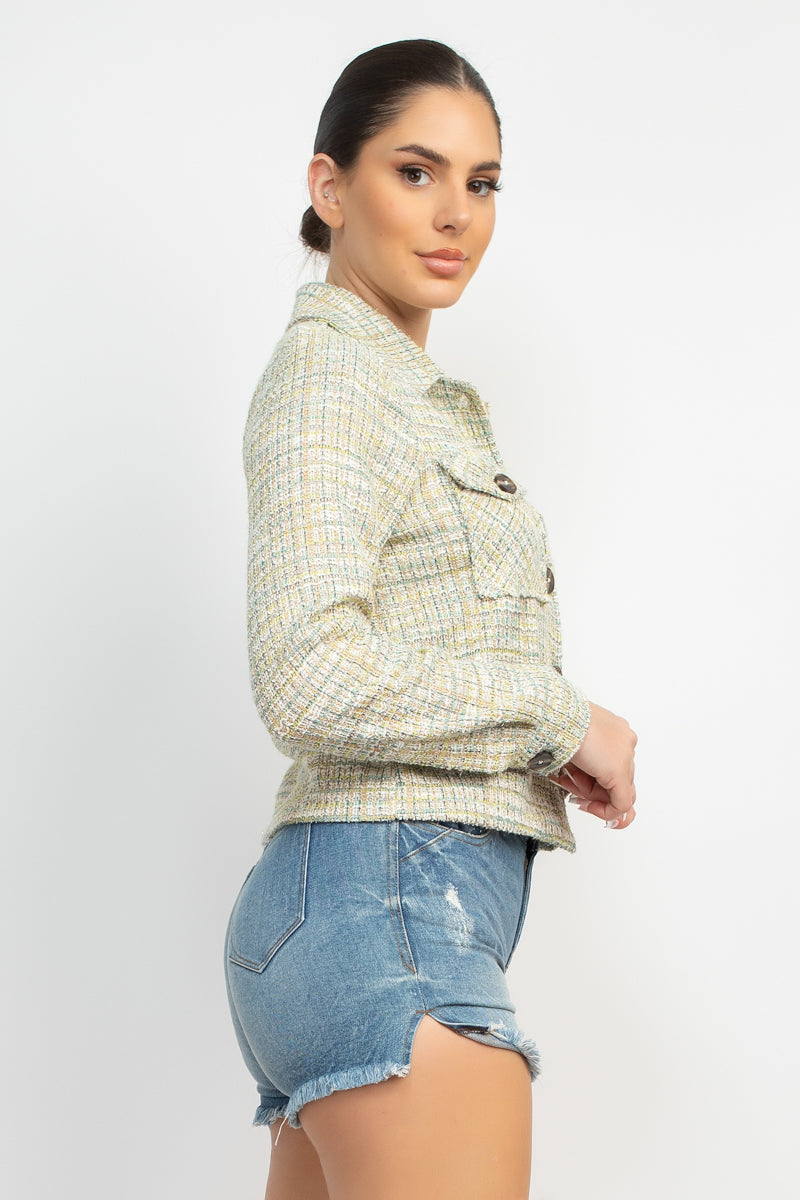 Plaid Button-down Tweed Jacket Plaid Button-down Tweed Jacket - kats closet1