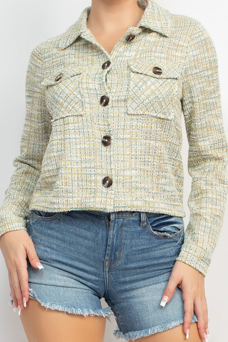 Plaid Button-down Tweed Jacket Plaid Button-down Tweed Jacket - kats closet1