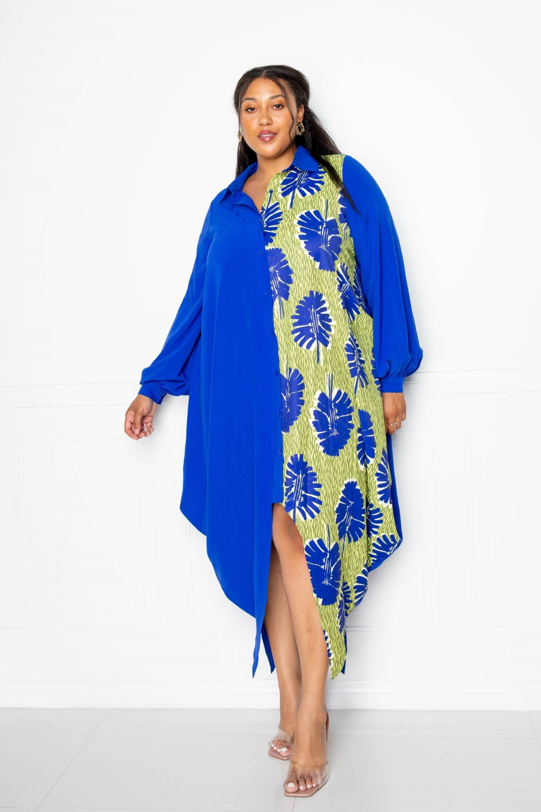 Print Drapy Shirt Maxi Dress Print Drapy Shirt Maxi Dress - kats closet1