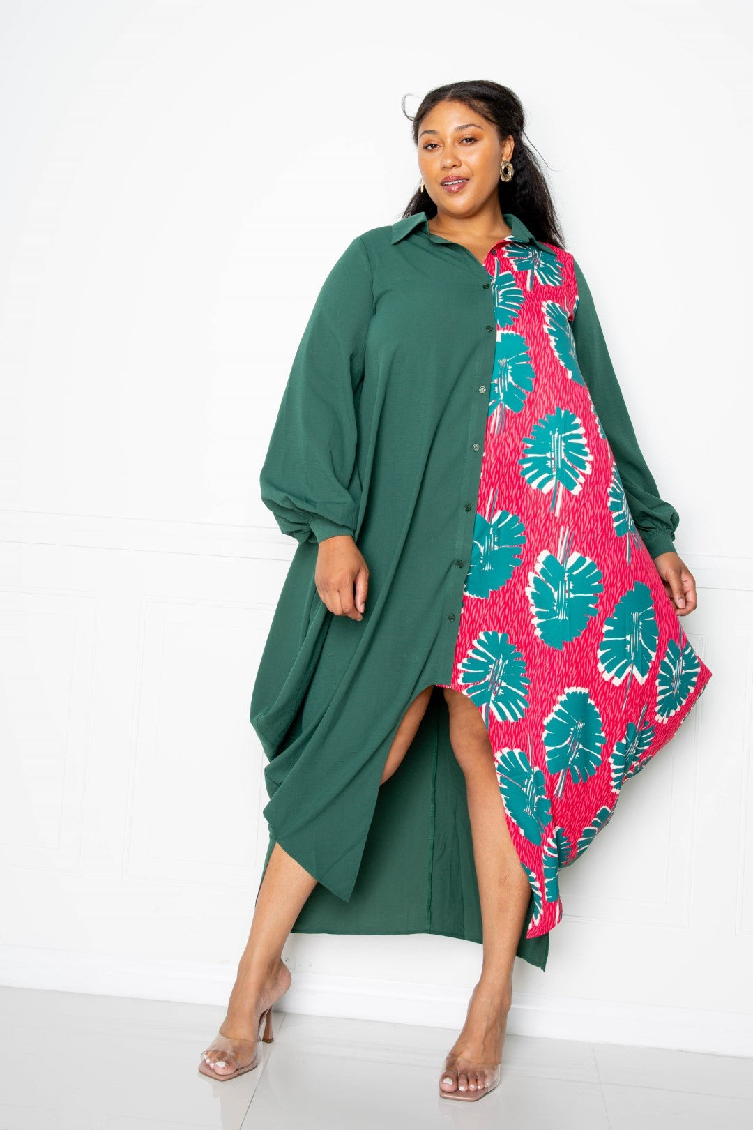 Print Drapy Shirt Maxi Dress Print Drapy Shirt Maxi Dress - kats closet1