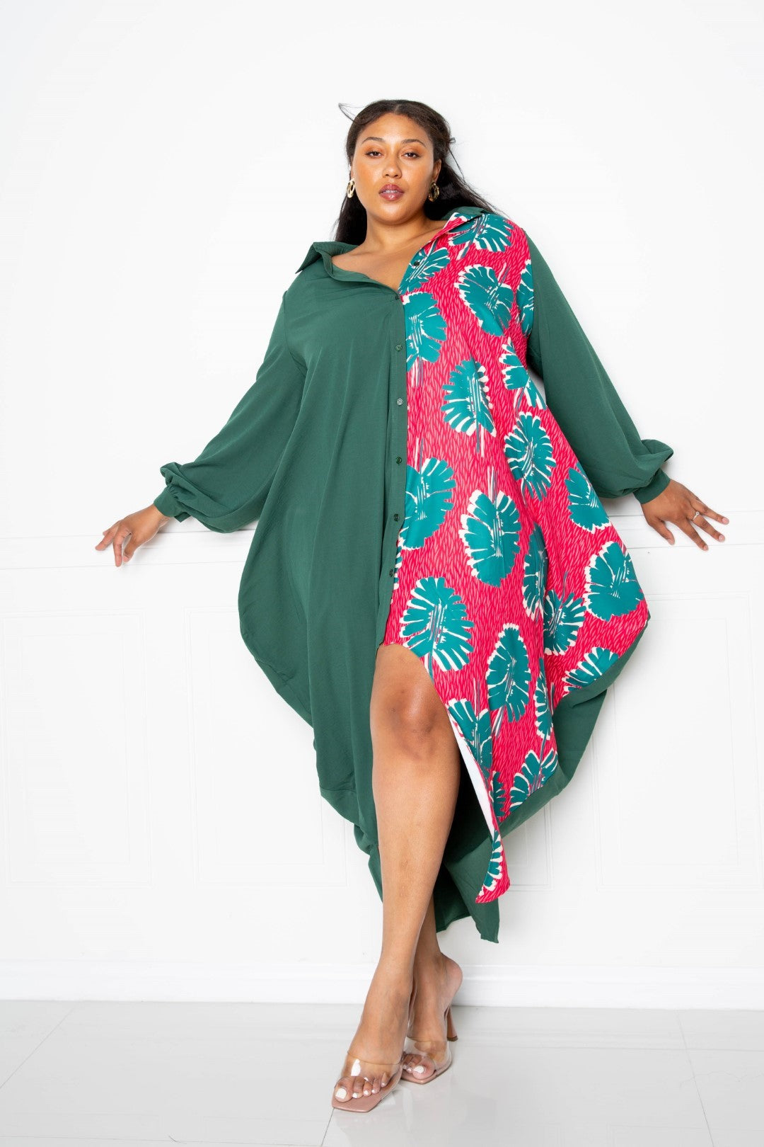 Print Drapy Shirt Maxi Dress Print Drapy Shirt Maxi Dress - kats closet1