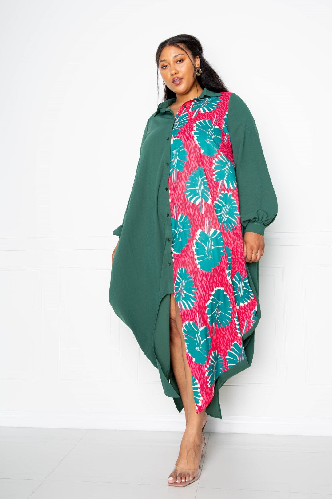 Print Drapy Shirt Maxi Dress Print Drapy Shirt Maxi Dress - kats closet1