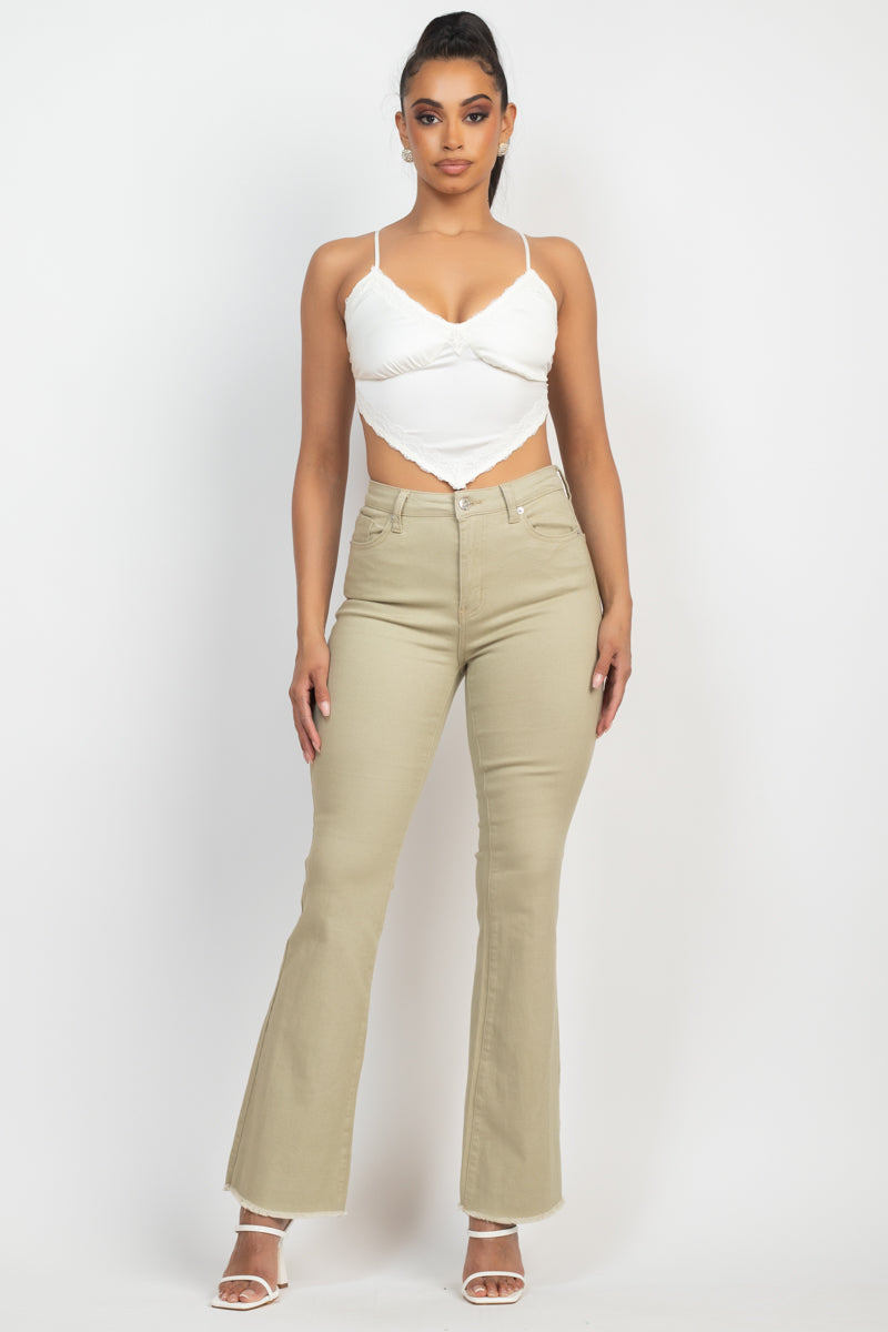 Frayed Bell Bottom Colored Denim Jeans Frayed Bell Bottom Colored Denim Jeans - kats closet1