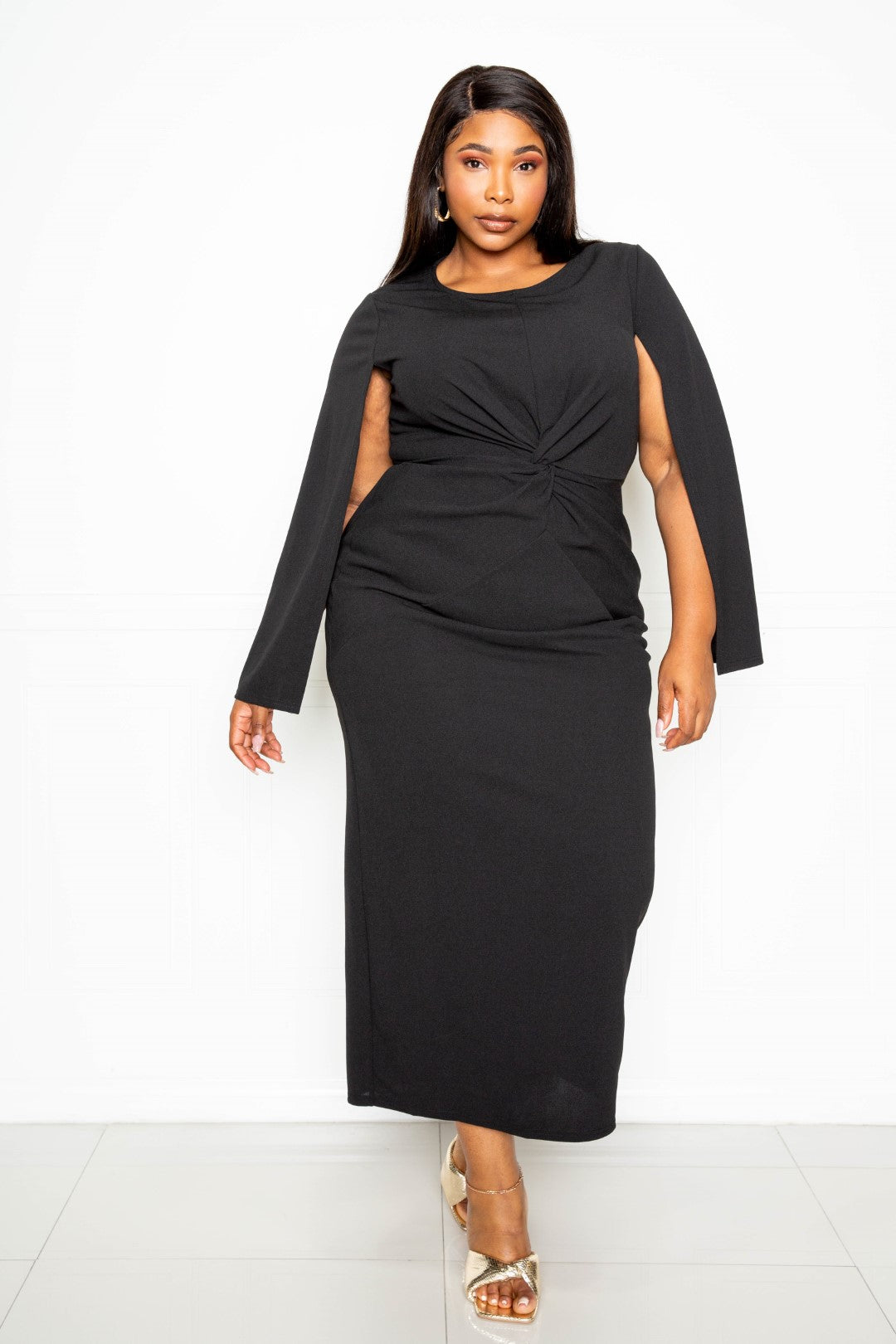 Cape Sleeve Dress With Knot Detail Cape Sleeve Dress With Knot Detail - kats closet1