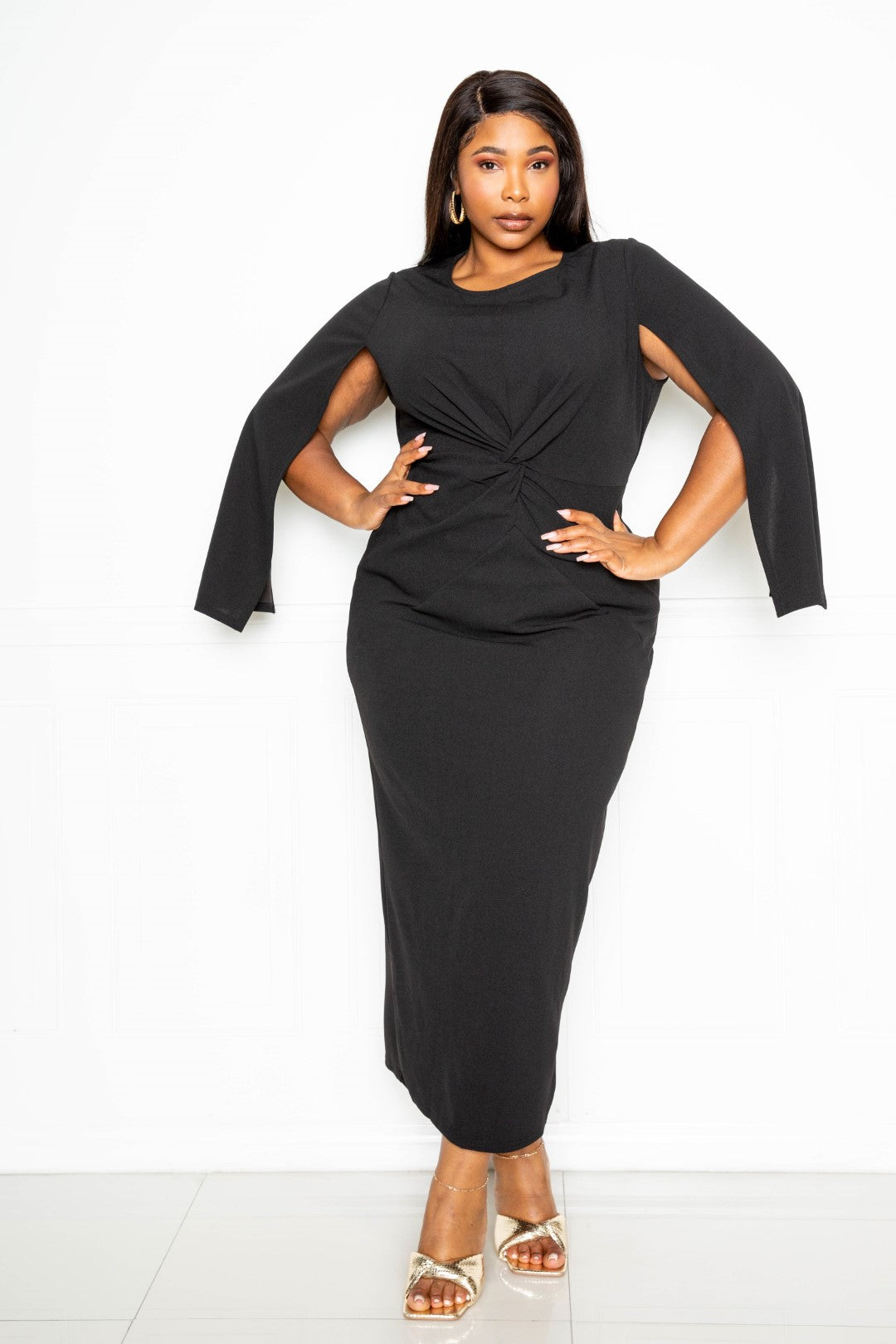 Cape Sleeve Dress With Knot Detail Cape Sleeve Dress With Knot Detail - kats closet1
