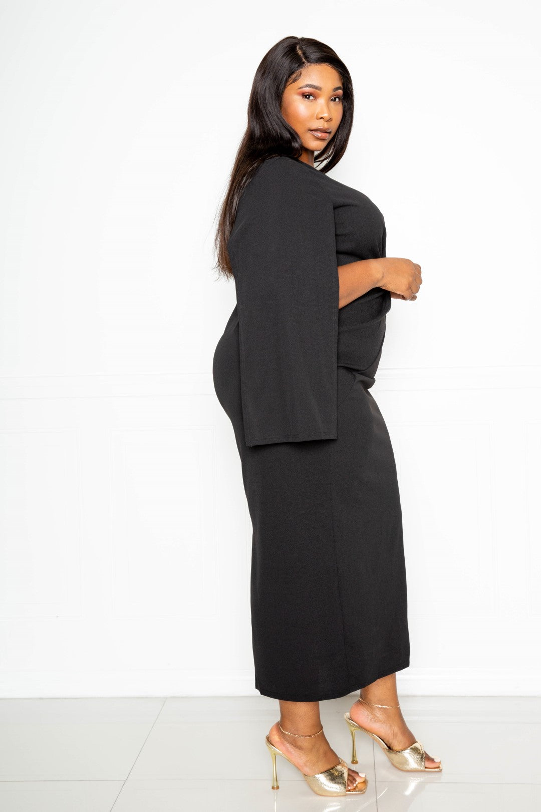 Cape Sleeve Dress With Knot Detail Cape Sleeve Dress With Knot Detail - kats closet1