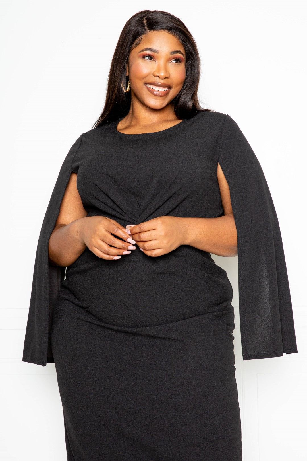 Cape Sleeve Dress With Knot Detail Cape Sleeve Dress With Knot Detail - kats closet1