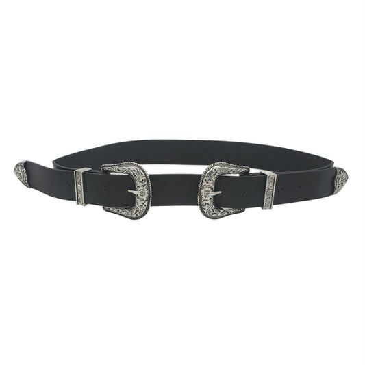 Floral Embossed Double Buckle Western Belt Floral Embossed Double Buckle Western Belt - kats closet1