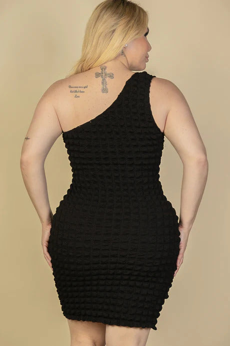 Plus Size Bubble Fabric One Shoulder Bodycon Mini Dress Plus Size Bubble Fabric One Shoulder Bodycon Mini Dress - kats closet1